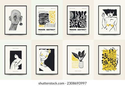 Modern Art Poster. Matisse Abstract Set, Aesthetic Modern, Boho Decor, Minimalist, Illustration, Vector, Poster, Postcard. Aesthetic minimalist design. Vector illustrations.