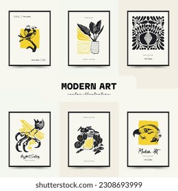 Modern Art Poster. Matisse Abstract Set, Aesthetic Modern, Boho Decor, Minimalist, Illustration, Vector, Poster, Postcard. Aesthetic minimalist design. Vector illustrations.