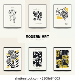 Modern Art Poster. Matisse Abstract Set, Aesthetic Modern, Boho Decor, Minimalist, Illustration, Vector, Poster, Postcard. Aesthetic minimalist design. Vector illustrations.