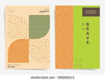 Modern art poster template set. Asian geometric wavy design background for poster, cover, brochure, banner. Modern simple backdrop. Abstract geometric shapes, japanese wave lines, artistic design set.
