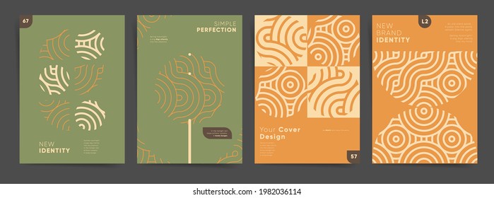 Modern art poster template set. Asian abstract geometric wavy design background for poster, cover, brochure, banner. Modern simple backdrop. Abstract geometric shapes, japanese wave lines design set.