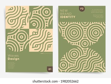 Modernes Kunstplakatset. Einfach geometrischer, welliger Hintergrund für Poster, Deckel, Broschüre, Banner. Moderne, einfache Umgebung. Abstrakte geometrische Formen, japanische Wellenlinien, künstlerisches Design