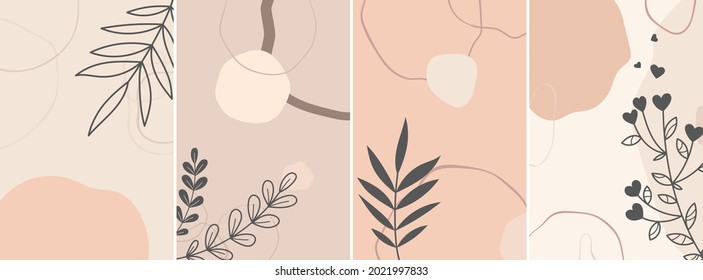 Afiches de arte moderno. Ramas y cartas de formas abstractas. Plantilla de banderas vectoriales contemporáneas de colores pasteles