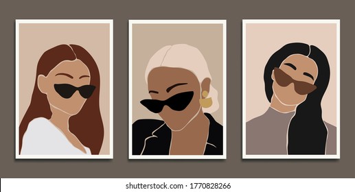 Modern art prints in boho style. Women fashion cover templates. Eps10 vector.