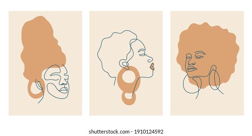 Modern art prints in boho style. Afro women elegant illustrations. 