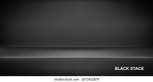 Modern art show studio interior. Black pudium platform. Vector illustration