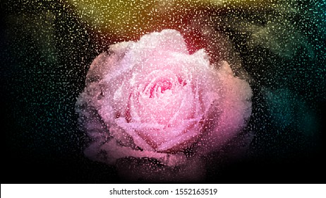 The modern art spots texture background picture of a soft pink rose flower in the dark atmosphere. ( vector )