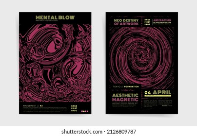 Modern art  template design with typography for poster, flyer, event brochure, placard, presentation or cover. Pink and black colors with spirals and twists. Vector background set.