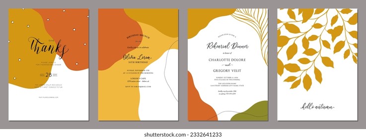 Modern art templates in trendy colors. Suitable for birthday, wedding, thanksgiving and party invitation, poster, flyer, banner, brochure, email header, post in social networks, advertising.