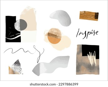Forma texturizada de arte moderno, líneas pintadas de tinta y geometría orgánica. Elementos de diseño vectorial de estilo minimalista para collages, obras de arte en las paredes e impresiones de moda