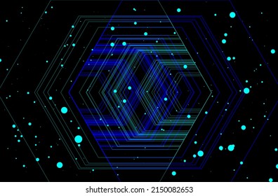 modern art theme hexagon contrast with blue dots  on black background cyberpunk theme wallpaper can be use for food and beverage label technology product advertisement packaging design vector eps.