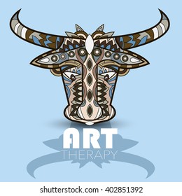 Modern art therapy poster with multicolor totem bull vector image