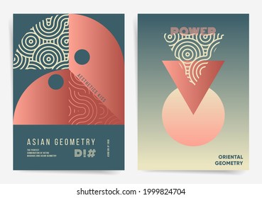 Conjunto de plantillas de afiches geométricos de triángulo de arte moderno. Mejor para arte web, revista, portada, afiche, identidad, reportaje, a4 papel. Gradientes geométricos retro con arte contemporáneo y diseño visionario. Vector.