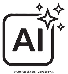 A modern Artificial Intelligence (AI) icon featuring bold typography, rounded square design, and sparkling star effects. This clean vector illustration represents advanced technology, machine learning, digital innovation, automation, and futuristic solutions. Perfect for AI platforms, software interfaces, mobile apps, websites, presentations, branding, technology projects, and creative digital designs. The simple black and white style provides a professional and versatile look for various applications.

#ArtificialIntelligence #AIIcon #TechnologyDesign #DigitalInnovation #MachineLearning #FutureTech #SmartTechnology #VectorIcon #AIConcept #ModernDesign #TechSymbol #Automation #DigitalArt #MinimalIcon