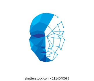 Modern Artificial Intelligence Human Face Technology Logo Illustration In Isolated White Background