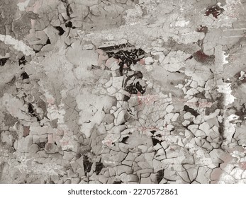 Modern Artist Distress. Dirty Grunge Texture. Street Old Abstract Artwork. Stone History Artwork. Urban Graffiti Drawing. Wall Grungy Background. Unusual Wall Shape. Brown History Weathered Scratch.