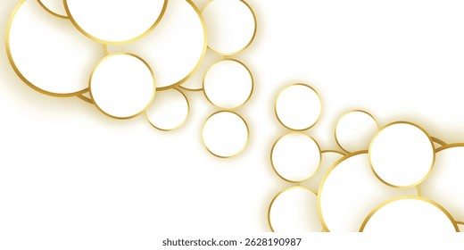 Bolhas 3D artísticas modernas com molduras douradas polidas flutuando graciosamente sobre um fundo de pastel leve para decoração de casa premium e visuais de marca de luxo