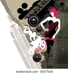 Modern artistic background with a girl. Vector illustration.
