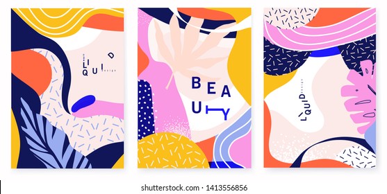 Modern Artistic Cards Design Template. Set Of Abstract Background Designs - Summer Sale, Social Media Promotional Content. Colorful Trendy Shapes.