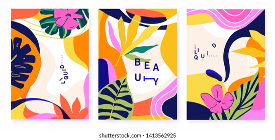 Modern Artistic Cards Design Template. Set Of Abstract Background Designs - Summer Sale, Social Media Promotional Content. Colorful Trendy Shapes.