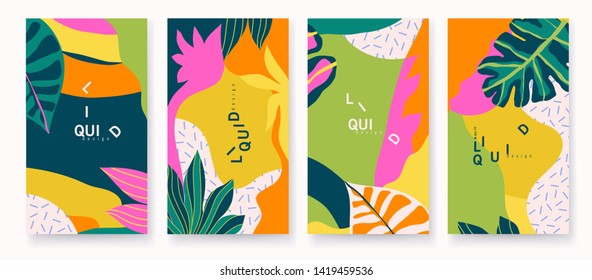 Modern Artistic Cards Design Template. Set Of Abstract Background Designs - Summer Sale, Social Media Promotional Content. Colorful Trendy Shapes.