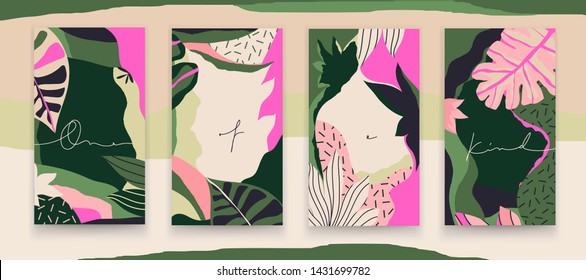 Modern artistic cards design template. Set of abstract background designs - summer sale, social media promotional content. Colorful trendy shapes.