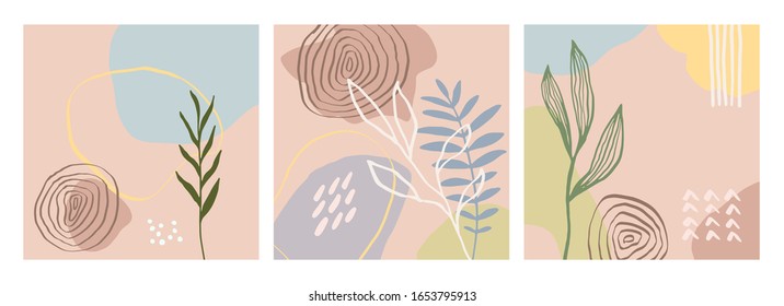 Modern artistic cards design template. Set of abstract background designs - summer sale, social media promotional content. Colorful trendy shapes.