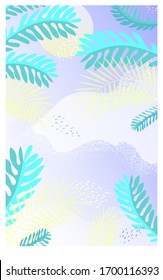 Modern artistic cards design template. Abstract background designs with tropical leaves . Colorful trendy shapes.Vector illustration.
