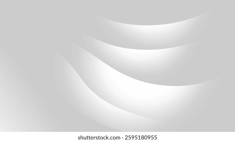 A modern artistic composition featuring abstract gradients with smooth, curving lines and transitions in white shades against a light gray backdrop, conveying calmness and simplicity.