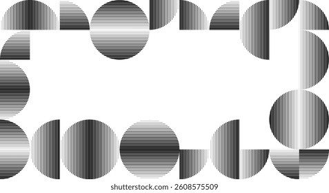 Modern artistic frame with semicircle design elements . Many lines form half circles in art style . Wall art , home poster design . Vector abstract shape. Modern art . Contemporary composition . 