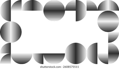 Modern artistic frame with semicircle design elements . Many lines form half circles in art style . Wall art , home poster design . Vector abstract shape. Modern art . Contemporary composition . 