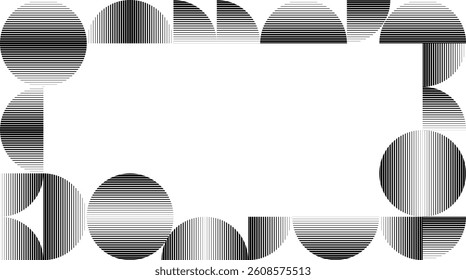 Modern artistic frame with semicircle design elements . Many lines form half circles in art style . Wall art , home poster design . Vector abstract shape. Modern art . Contemporary composition . 