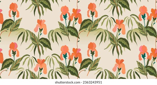 Modern artistic hand drawn flowers pattern. Beautiful botanical print. Unique fashionable template for design. 