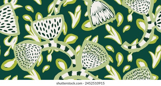 Modern artistic hand drawn flowers print. Unique botanical collage seamless pattern. 