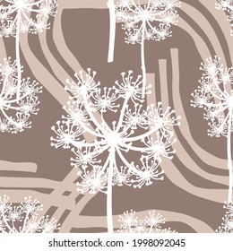 Patrón de ilustración artística moderna con elemento de diseño botánico.Tejidos de césped color blanco colgante y formas abstractas beige dispuestos caóticamente.Plantilla de diseño sin fisuras vectorial.