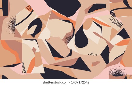 Modern artistic illustration pattern. Creative collage with shapes. Seamless pattern. Fashionable template for design.