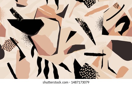 Modern artistic illustration pattern. Creative collage with shapes. Seamless pattern. Fashionable template for design.