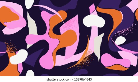 Modern artistic illustration pattern. Creative collage with shapes. Seamless pattern. Fashionable template for design.