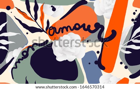 Modern artistic illustration pattern. Creative collage contemporary floral seamless pattern. Fashionable template for design. Sign 