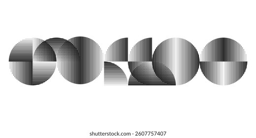 Modern artistic layout  with semicircle design elements . Many lines form half circles in art style . Wall art , home poster design . Vector abstract shape. Modern art . Contemporary composition . 