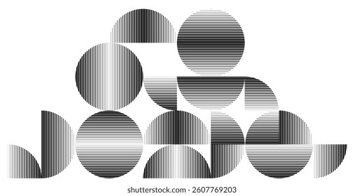 Modern artistic layout with semicircle design elements . Many lines form half circles in art style . Wall art , home poster design . Vector abstract shape. Modern art . Contemporary composition . 