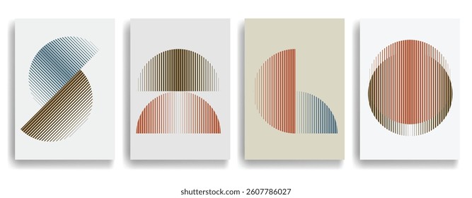 Modern artistic layout with semicircle design elements . Many lines form half circles in art style . Wall art , home poster design . Vector abstract shape. Modern art . Contemporary composition . 