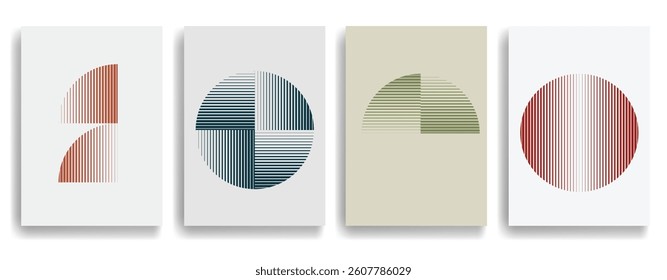 Modern artistic layout with semicircle design elements . Many lines form half circles in art style . Wall art , home poster design . Vector abstract shape. Modern art . Contemporary composition . 