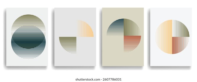 Modern artistic layout with semicircle design elements . Many lines form half circles in art style . Wall art , home poster design . Vector abstract shape. Modern art . Contemporary composition . 