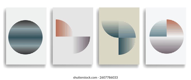 Modern artistic layout with semicircle design elements . Many lines form half circles in art style . Wall art , home poster design . Vector abstract shape. Modern art . Contemporary composition . 