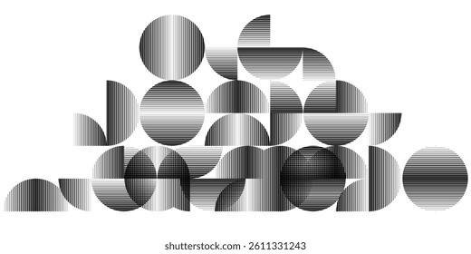 Modern artistic layout with semicircle design elements . Many lines form half circles in art style . Wall art , home poster design . Vector abstract shape. Modern art . Contemporary composition . 