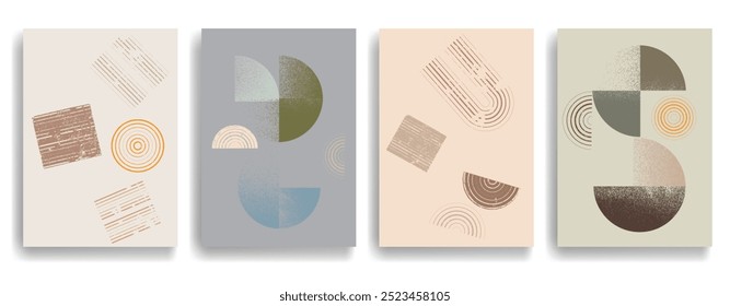 Conjunto de diseño artístico moderno con Elementos de diseño minimalistas . Formas con textura grunge en estilo de arte . Arte de la pared, colección del cartel del hogar . Forma abstracta de Vector. Arte moderno. Conjunto de diseños contemporáneos .
