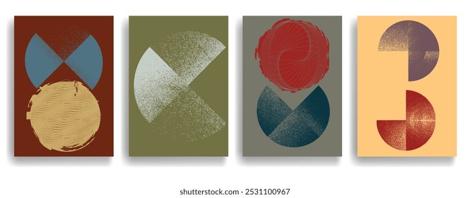 Modern artistic layout set with minimalist design elements . Grunge textured shapes in art style  . Wall art , home poster collection . Vector abstract shape. Modern art . Contemporary layouts set .