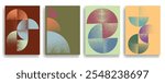 Modern artistic layout set with semicircle design elements . Grunge textured half circles in art style  . Wall art , home poster design . Vector abstract shape. Modern art . Contemporary layouts set .