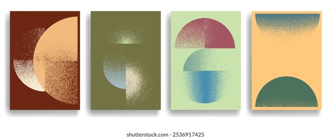 Modern artistic layout set with semicircle design elements . Grunge textured half circles in art style  . Wall art , home poster design . Vector abstract shape. Modern art . Contemporary layouts set .